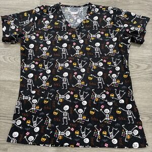Ladies Scrubaid brand scrub top, Halloween Trick Or Treat Skeleton Sz L (14-16)